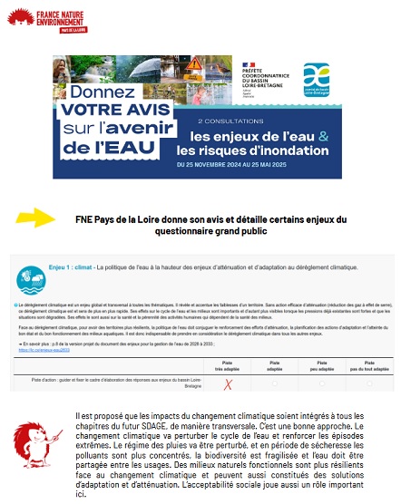 FNE Pays de la Loire - Avis commenté Consultation Eau